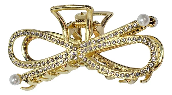 Presilha Piranha Prendedor De Cabelo Laço Luxo Metal Dourado