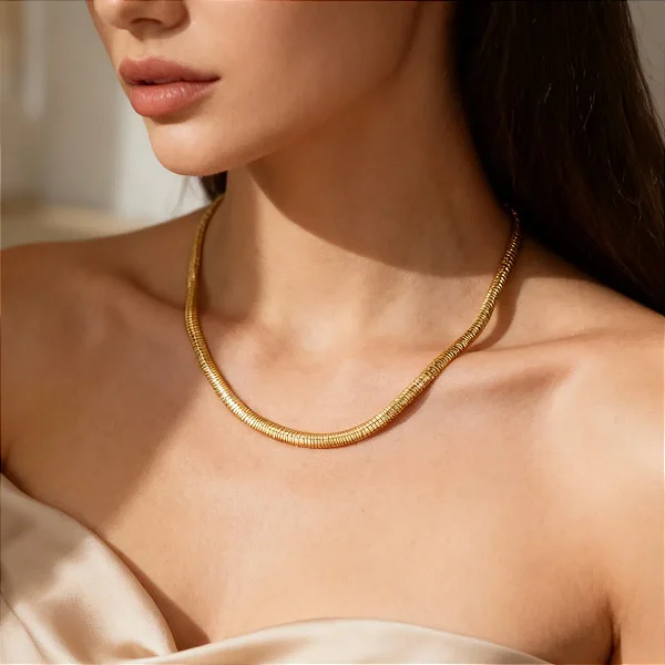 Colar Corrente Choker Feminino Dourado