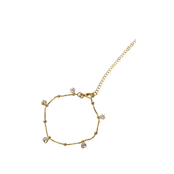 Pulseira Corações Cristais Elegante Dourada
