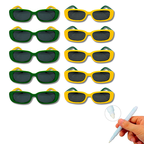 Kit 10 Óculos Vintage Verde e Amarelo Brasil Copa 2026 com Caneta Giz