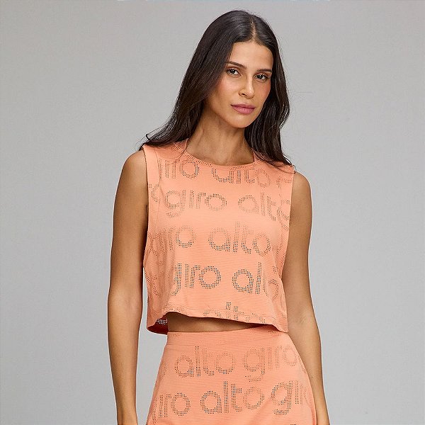 Regata Alto Giro Cropped Mesh SM25 Laranja Pêssego