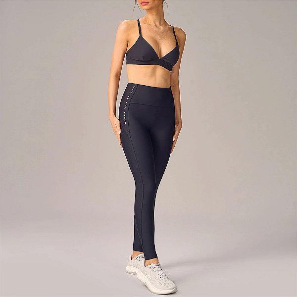 Legging Alto Giro Com Elástico Personalizado Com Bolso Preto