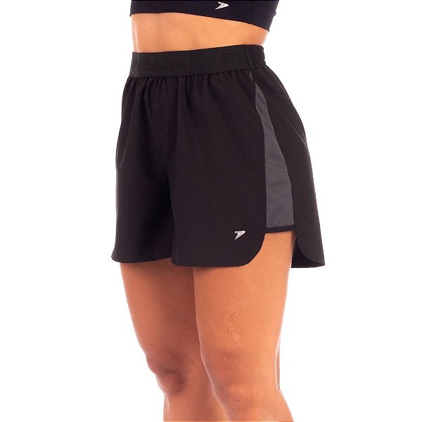 Shorts Poker Runner Vida Feminino Preto/Chumbo/Preto