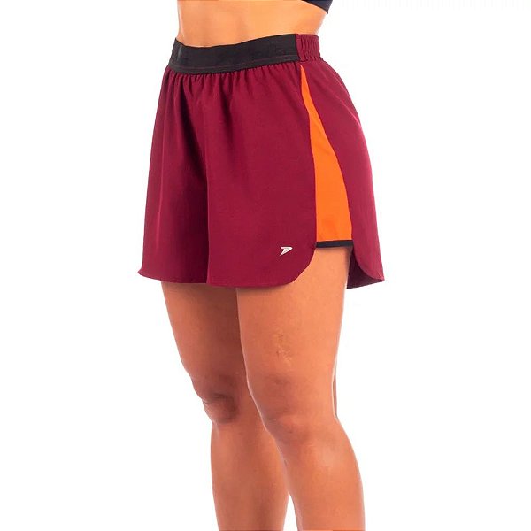 Shorts Poker Runner Vida Feminino Bordo/Laranja/Preto