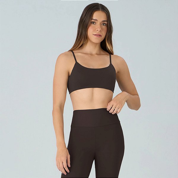 Top Alto Giro Eterno Liso Costas Decotadas OU26 Marrom Noite