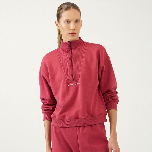 Blusão Colcci Cropped Com Zíper Frontal WT26 Vermelho Nar