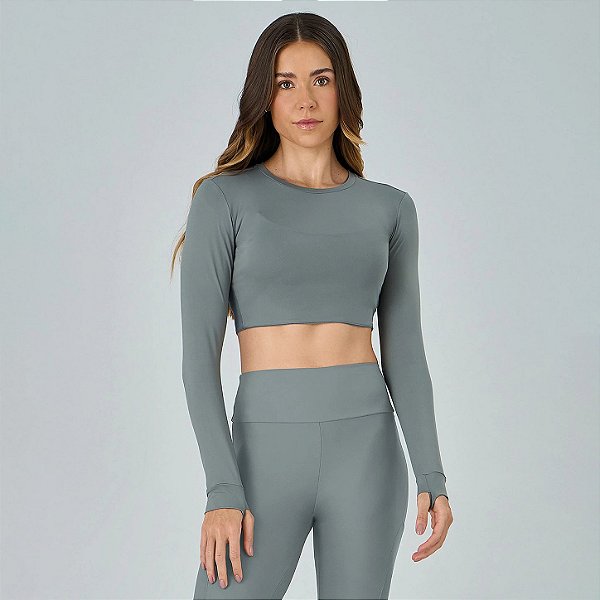 Cropped Alto Giro Manga Longa Com Dedinhos W26 Cinza Sombrio