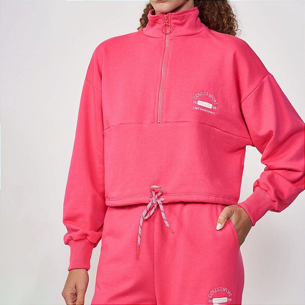 Blusão Moletom Color Premium Loose Rosa Vif