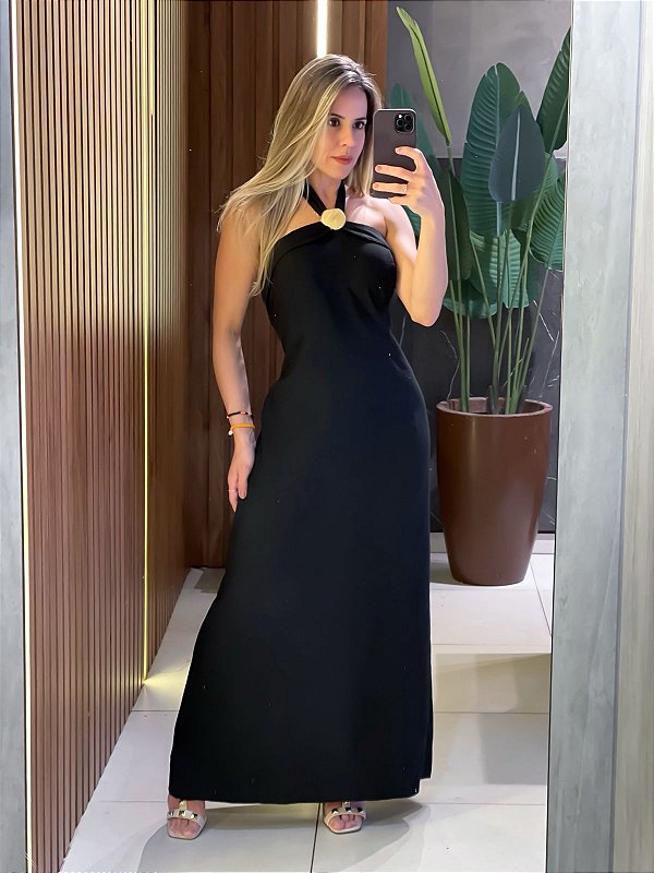 Vestido Longo em Alfaiataria Sensoriale com Amarração e Pedraria Muriel Ref. 175