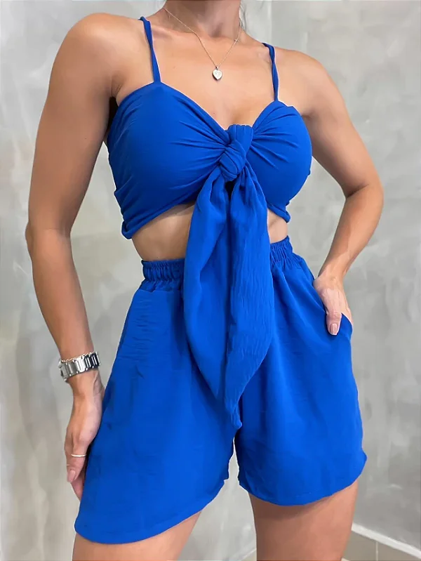 Conjunto Feminino Duna Short e Cropped de Alça e Amarração Ariane Ref. 1270