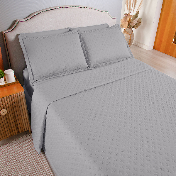 Kit Cobre Leito Matelado Dupla Face Attuale 3 Peças King 100% Poliéster - Cinza