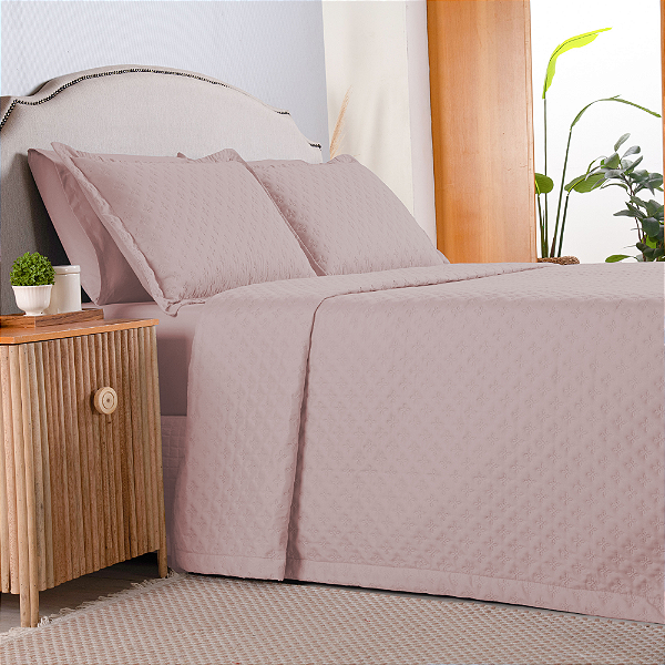 Kit Cobre Leito Matelado Dupla Face Attuale 3 Peças Queen 100% Poliéster - Rosê
