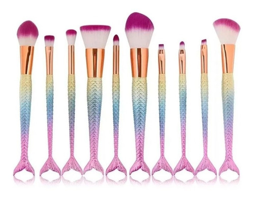 Kit 10 Pinceis Sereia De Maquiagem