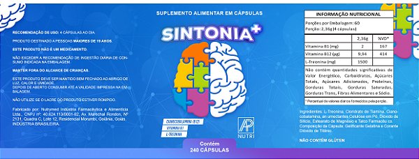 MEMÓRIA/TDAH - Sintonia+ (240 Cápsulas) - 3 UNIDADES