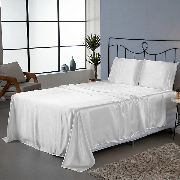 Jogo de Lençol Sublime 4 Peças Queen 100% Poliéster Tecido Cetim Charmousse