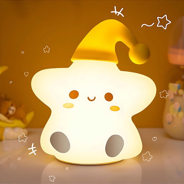 Luminária Infantil Abajur Siliconado Estrela Luz Quente LE-5863