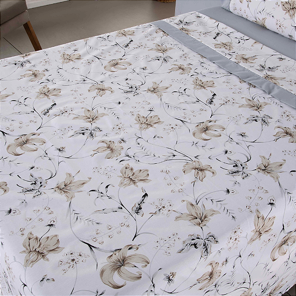 Jogo de Lençol Encantare Ponto Palito Estampado Completo 4 Peças King 80% Algodã