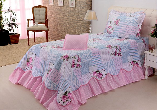 Cobreleito Belize Solteiro Patchwork 03 Pçs