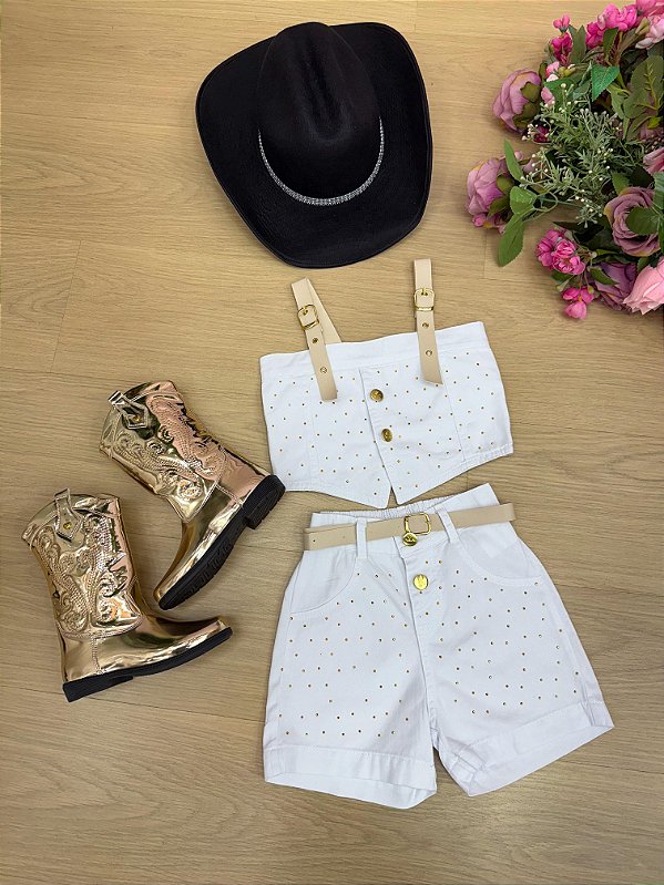 Conjunto Blogueirinha Jeans Branco Ludmila