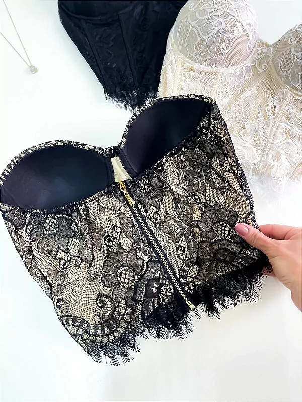 Cropped Feminino Corset Renda Suzane ref.1160