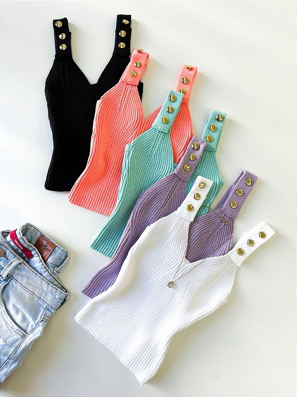 Cropped em Tricô Modal de Alça com Botões Gisele Ref. 1707