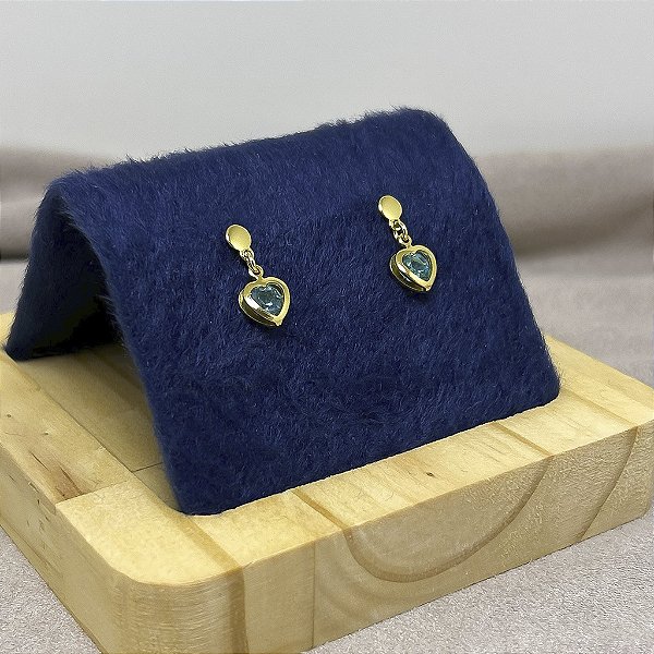 Brinco pendurado em formato de coração com strass colorido BANHADO A OURO 18K Co