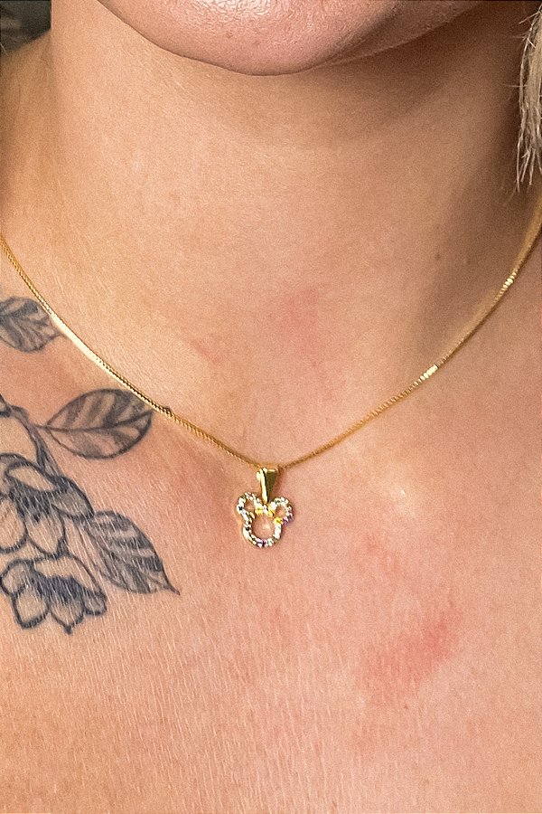 Colar Com Pingente Do Mickey De Zircônia Colorida Banhado em Ouro 18k