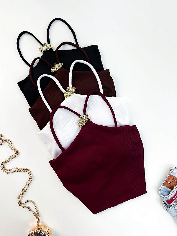 Cropped em Ribana de Alça com Fivela Kemily Ref. 1935