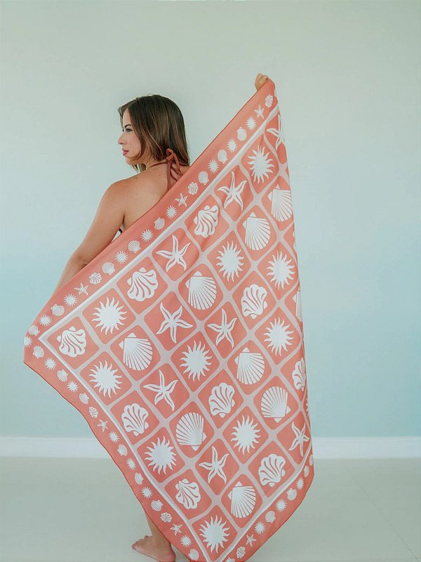 Canga Pareô Feminina Coral Conchas