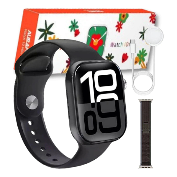 Smartwatch Aura 10 mini 42mm 2 Pulseiras - Faz Chamadas, Notificações, Monitoramento de Saúde