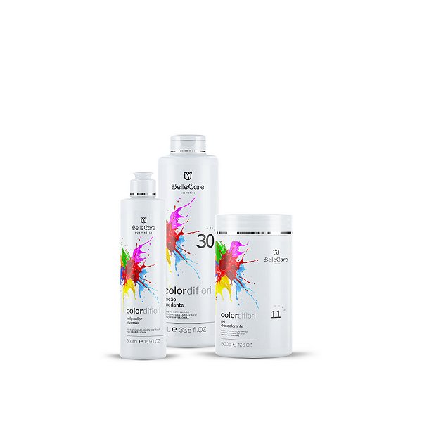 KIT PROFISSIONAL OX 30 VOL 1L + PÓ DESCOLORANTE AZUL 500G + HELP COLOR REVERSE COLOR DI FIORI