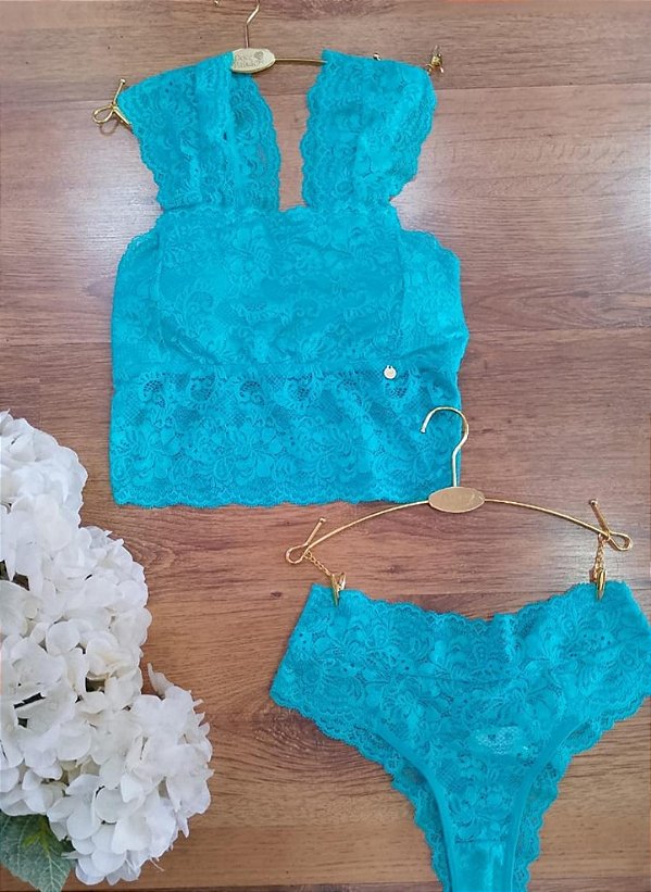 Conjunto Cropped Renda Macia Sem Bojo,tamanho G