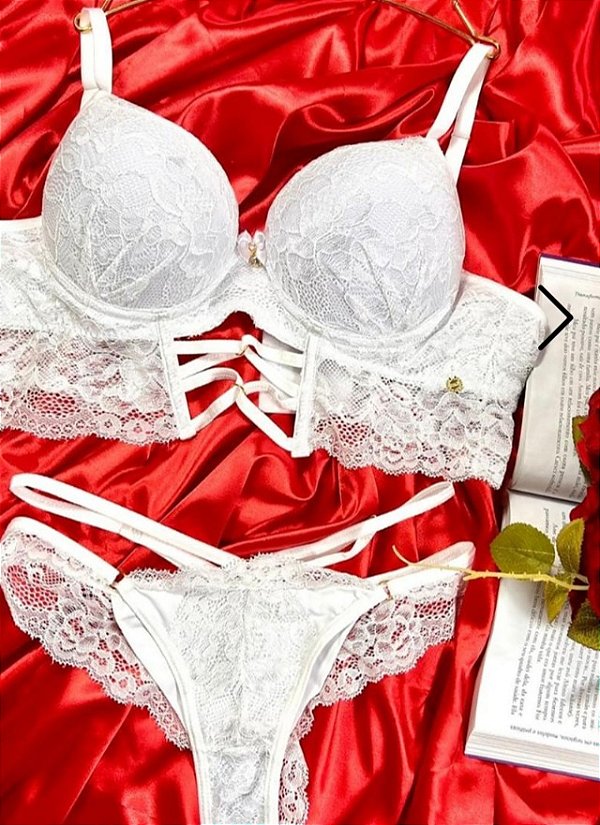 Conjunto Sensual em Renda Branca Feminino,tamanho GG