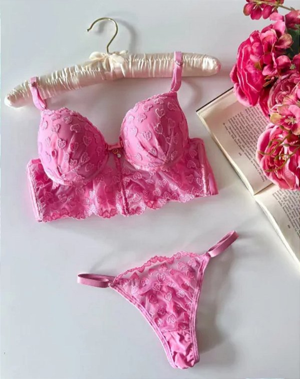 Conjunto Cropped Bordado Coração,tamanho M