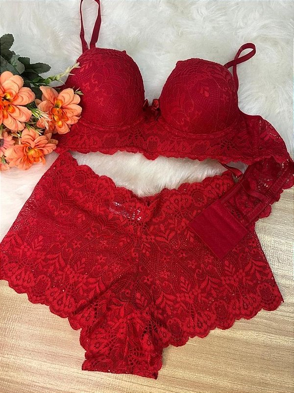 Conjunto em Renda Premium Vermelho,tamanho GG, veste 46