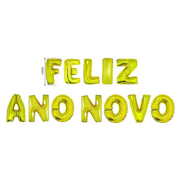 Balao Metalizado Feliz Ano Novo Dourado C/Canudo 16"