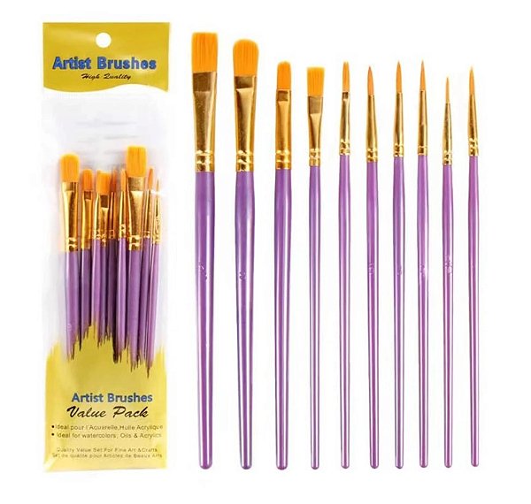 Kit 10 Pincéis para Pintura Aquarela Guache Óleo Acrilica