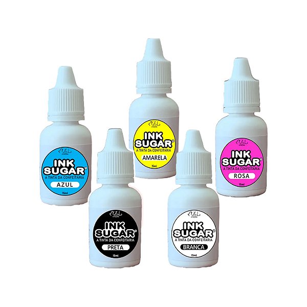 Kit Ink Sugar - KIT 5 Cores Vibrantes (Preta_Branca_Amarela_Rosa_Azul) - 15ml