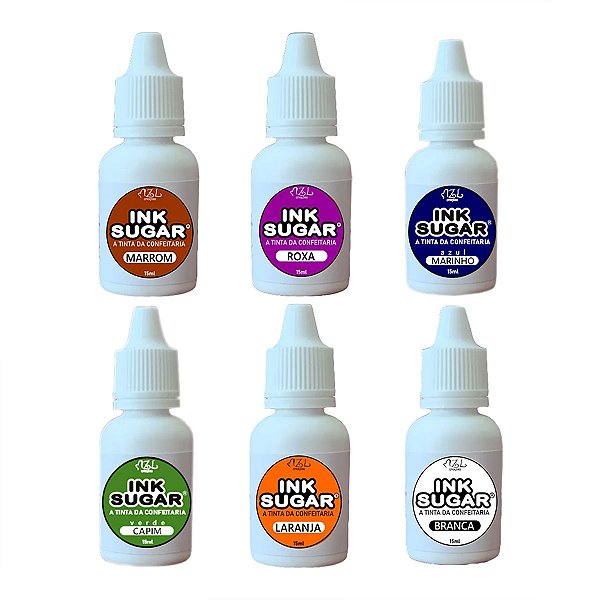 Kit Ink Sugar - KIT 6 Cores (Branco, Marrom, Roxa, Marinho, Capim, Laranja) - 15ml