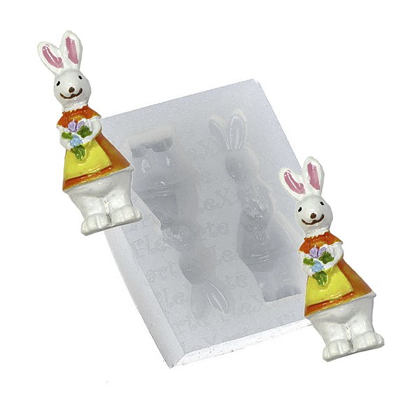 Molde de  Silicone 030 - Dupla de Coelhos c/ Flores