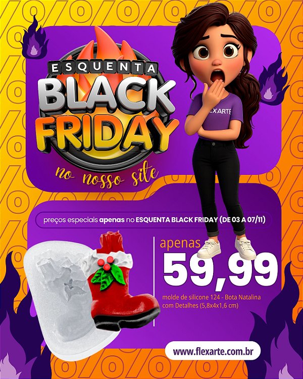 Molde de  Silicone 124 - Bota Natalina com Detalhes FLEXARTE