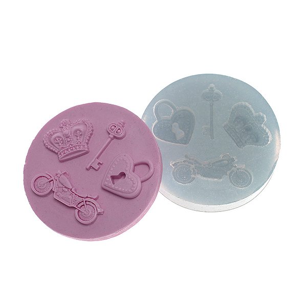 Molde de  Silicone 253 - Moto/Chave/Coroa/Cadeado