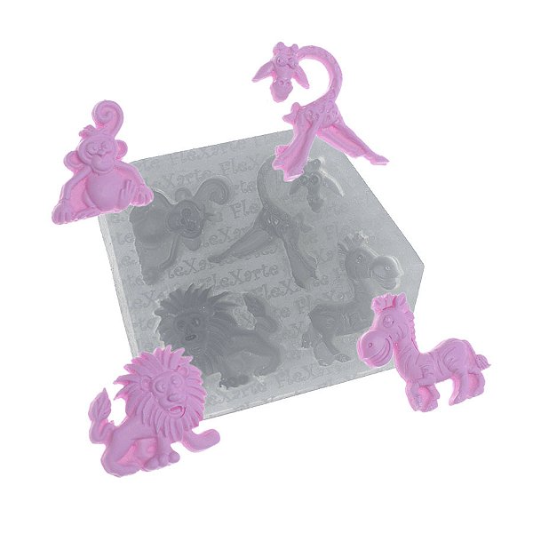 Molde de  Silicone 393 - Safari Girafa + Zebra + Leão + Macaco