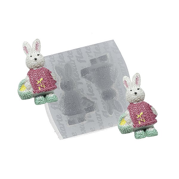 Molde de  Silicone 396 - Coelhinhas com Cesto de Ovos