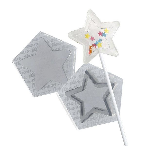 Molde de  Silicone 504 - Pirulito Estrela Chocalho 6 Cm