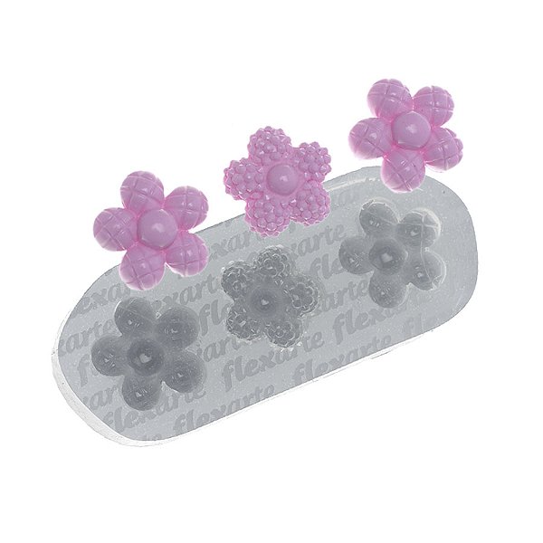 Molde de  Silicone 516 - Trio de Florzinhas Ayala