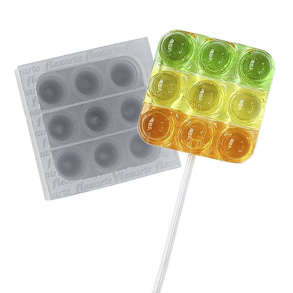 Molde de  Silicone 689 - Pirulito Fidget 6cm Quadrado