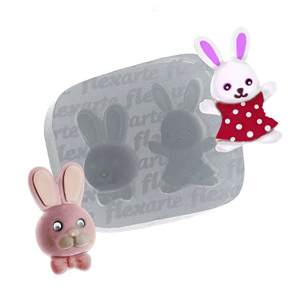 Molde de  Silicone 735 - Coelhinha + Cabecinha de Coelho de Gravata