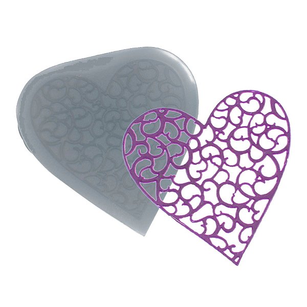 Molde de  Silicone 779 - Renda de Coração de Arabescos Médio