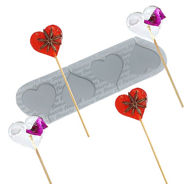 Molde de  Silicone 783 - Quarteto de Pirulito / Mexedor de Coração peq -  3,5 cm